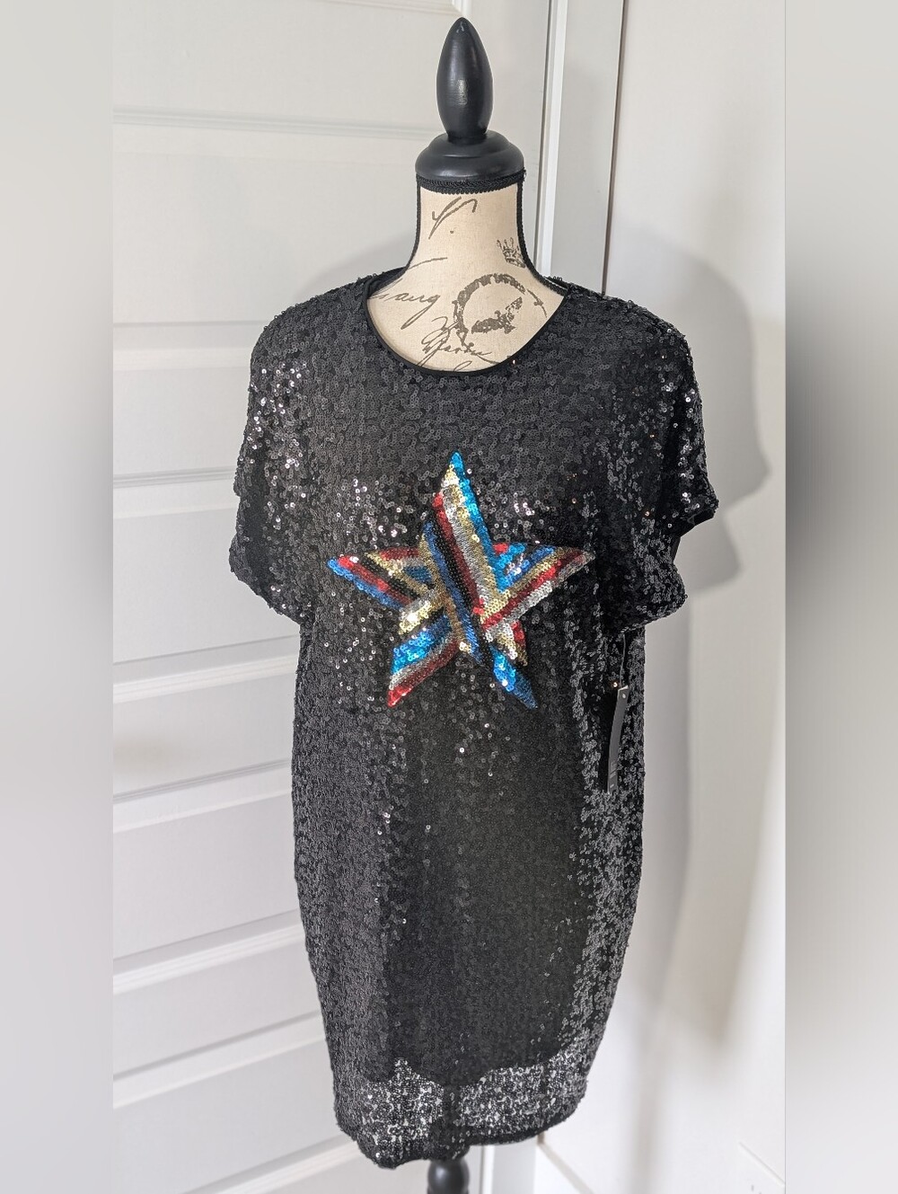 Aidan Mattox Black Sequin Dress with Star Motif Size 12 - Picture 9 of 9